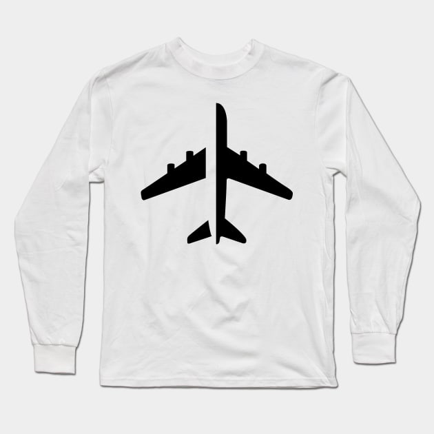 Minimalist Airplane Black Logo Long Sleeve T-Shirt by Avion